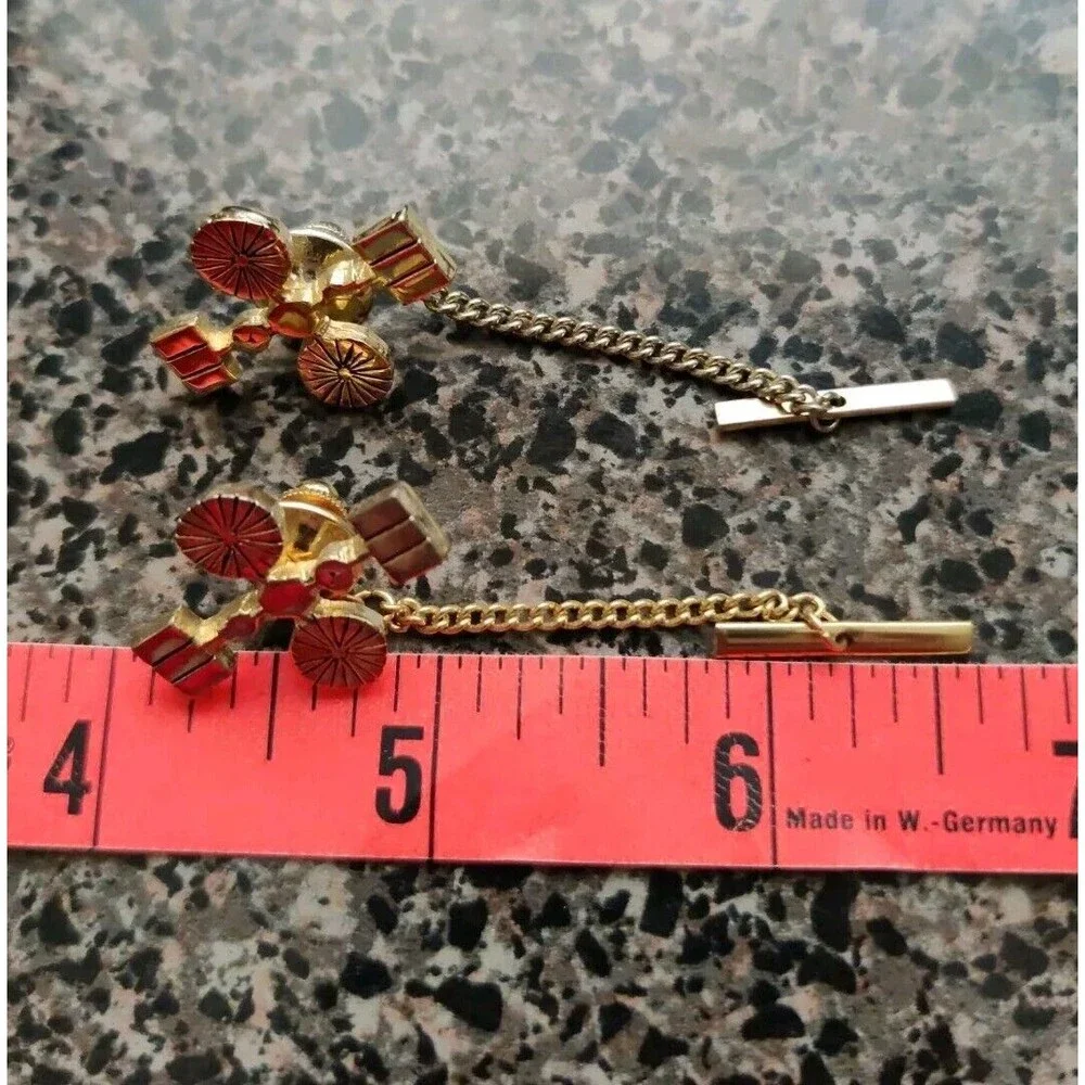 Lot Of 2 Vintage Space Satellite Tie Tack W Chain